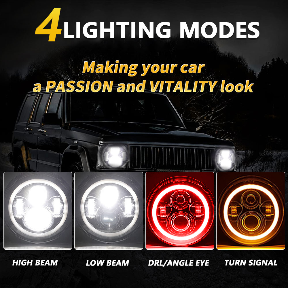 7inch Led Headlight Round H4 R - đánh giá và giá Model Kit Jeep